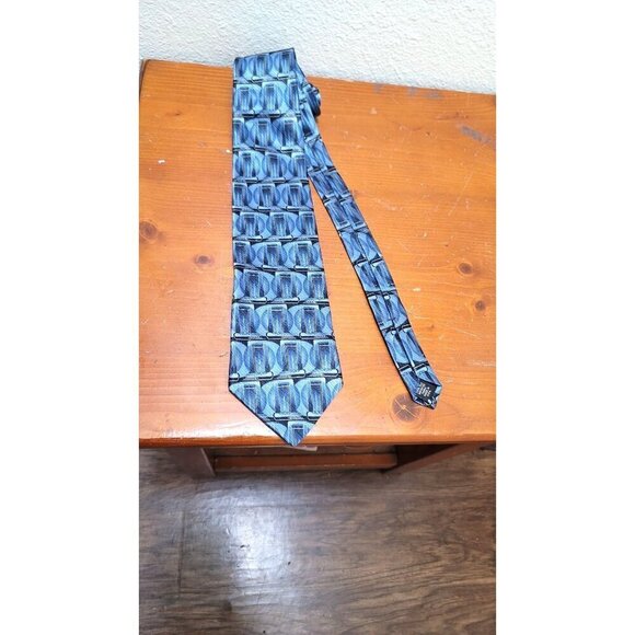 Murano Italia Mens Blue Patterned Silk Necktie - Picture 2 of 5